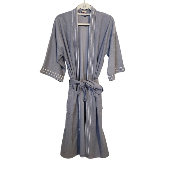 Harcourt | Women's Vintage Gray Belted Robe With White Trim (One Size Fits All) - Picture 1 of 12
